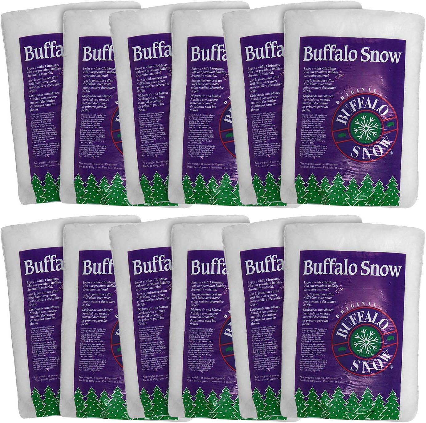 Artificial Snow - Buffalo Snow Artificial Faux Snow Fluff 16 Ounces Bag 12-Pack