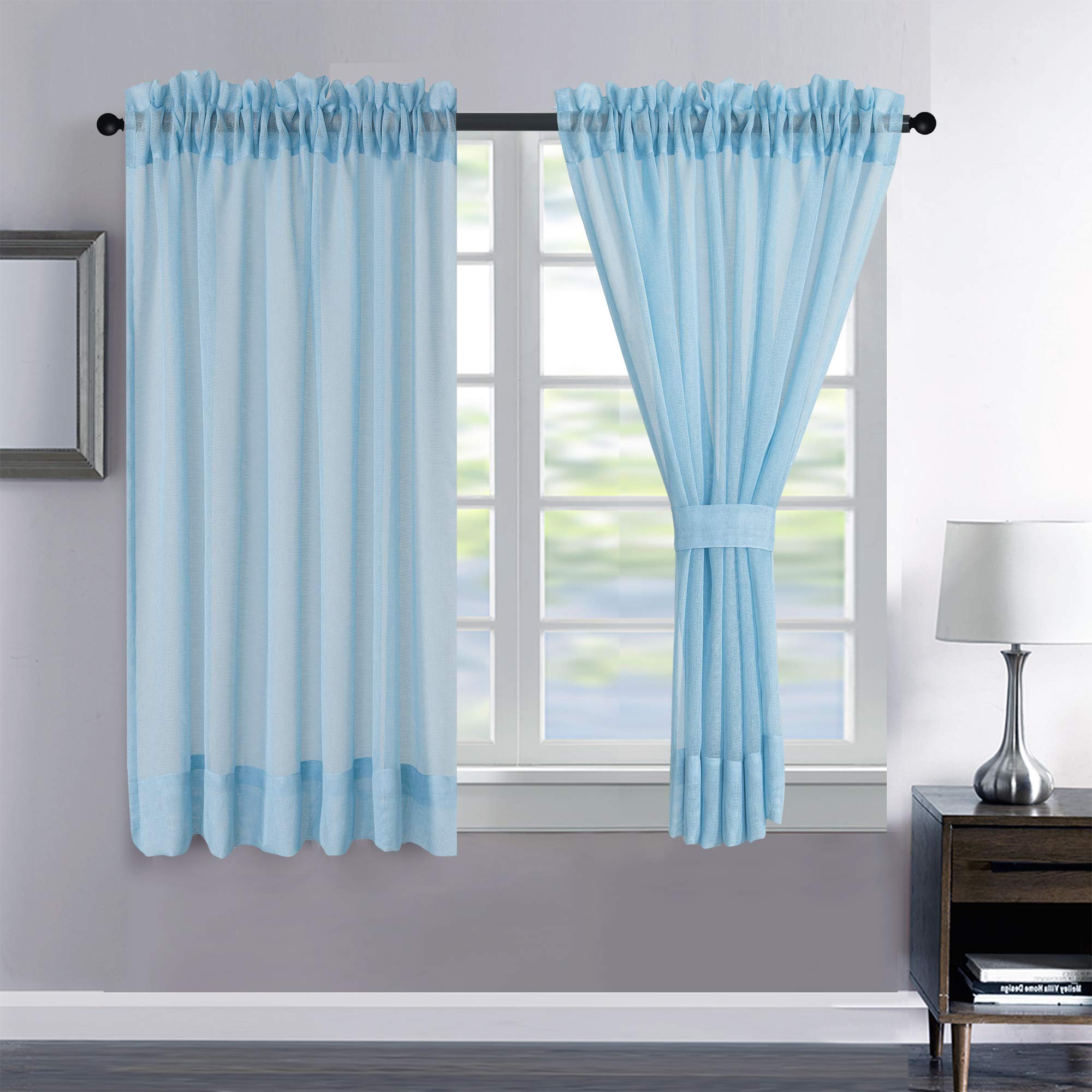 Megachest a Pair of lucy linen-like voile sheer curtains (linen-look blue, 56" wideX90 drop2 Panels)