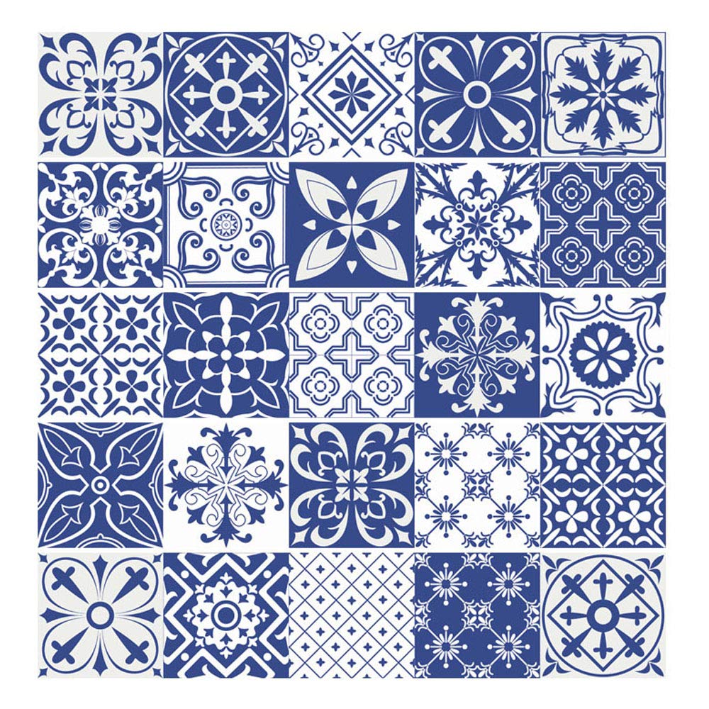 25pc Tile Stickers,Retro Traditional Wall Tile Transfers Stickers Self-Adhesive Peel and Stick Waterproof Kitchen Bathroom DIY Backsplash (6x6in,15x15cm)