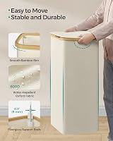 SONGMICS 90L Laundry Basket with Lid Large Hamper Cream White LCB509W01 view 7