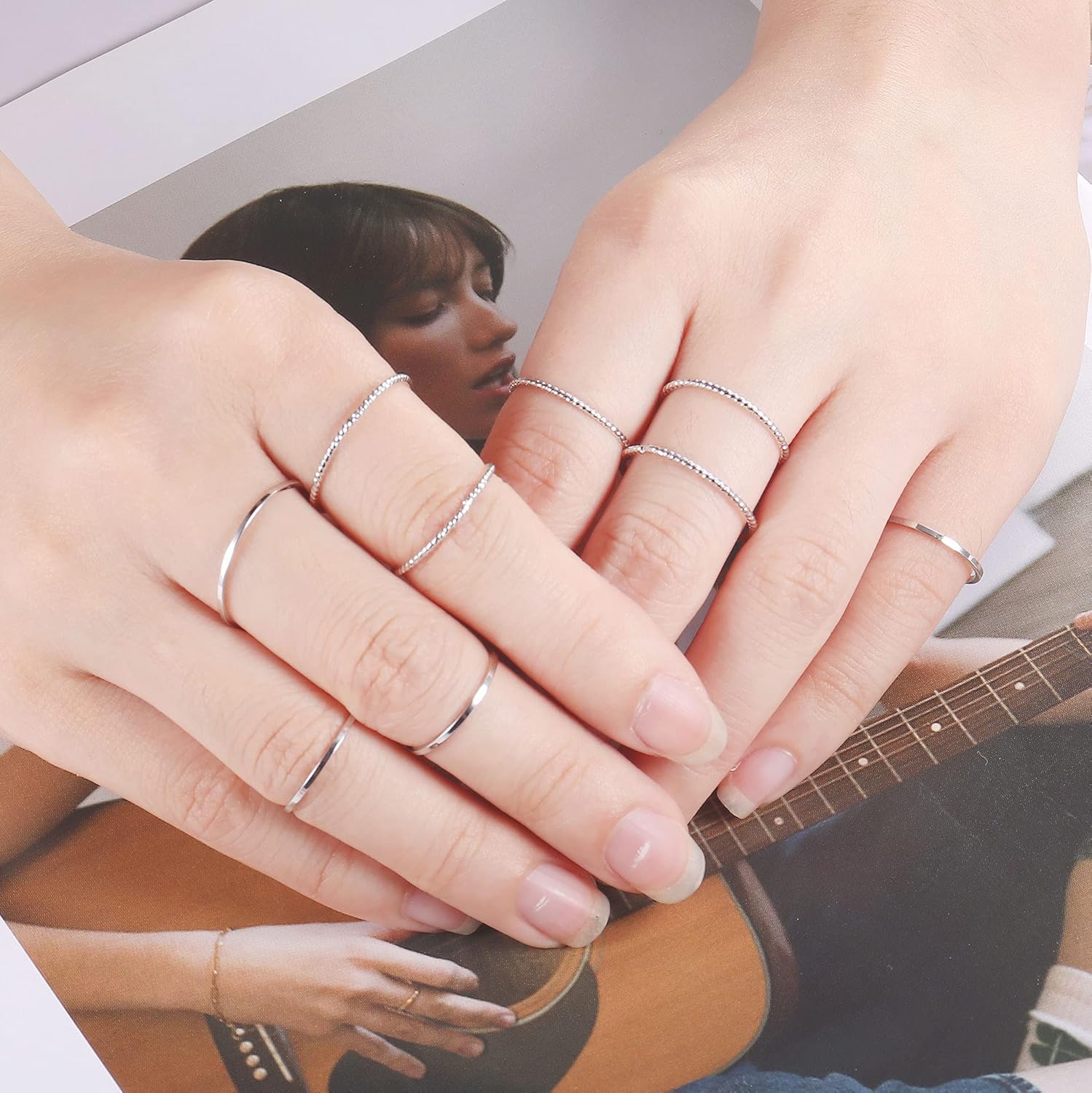 HAIAISO 30 Pcs Knuckle Stacking Rings for Women 14K Gold Plated Simple Dainty Thin Midi Finger Stacakble Rings Set(30pcs White Gold): Jewelry