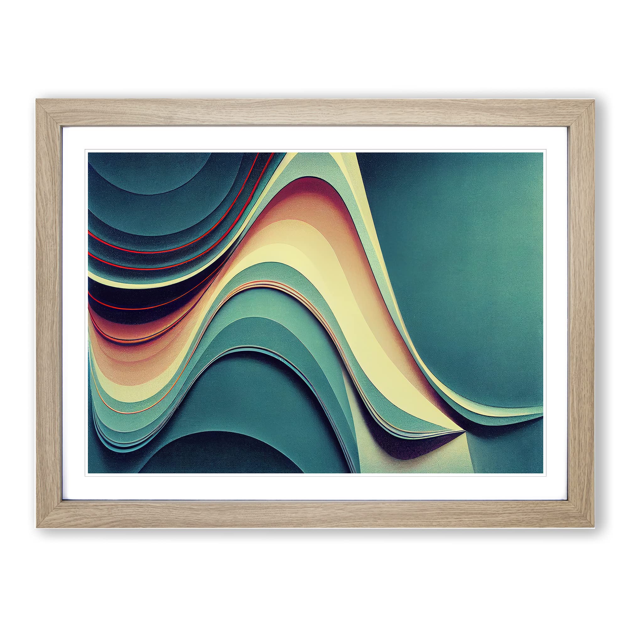 Modern Audio Soundwave Art Vol.3 Abstract Framed Print | A4 Oak Framed Wall Art | Ready to Hang | Abstract Fantasy Picture | Living Room Bedroom Lounge Office