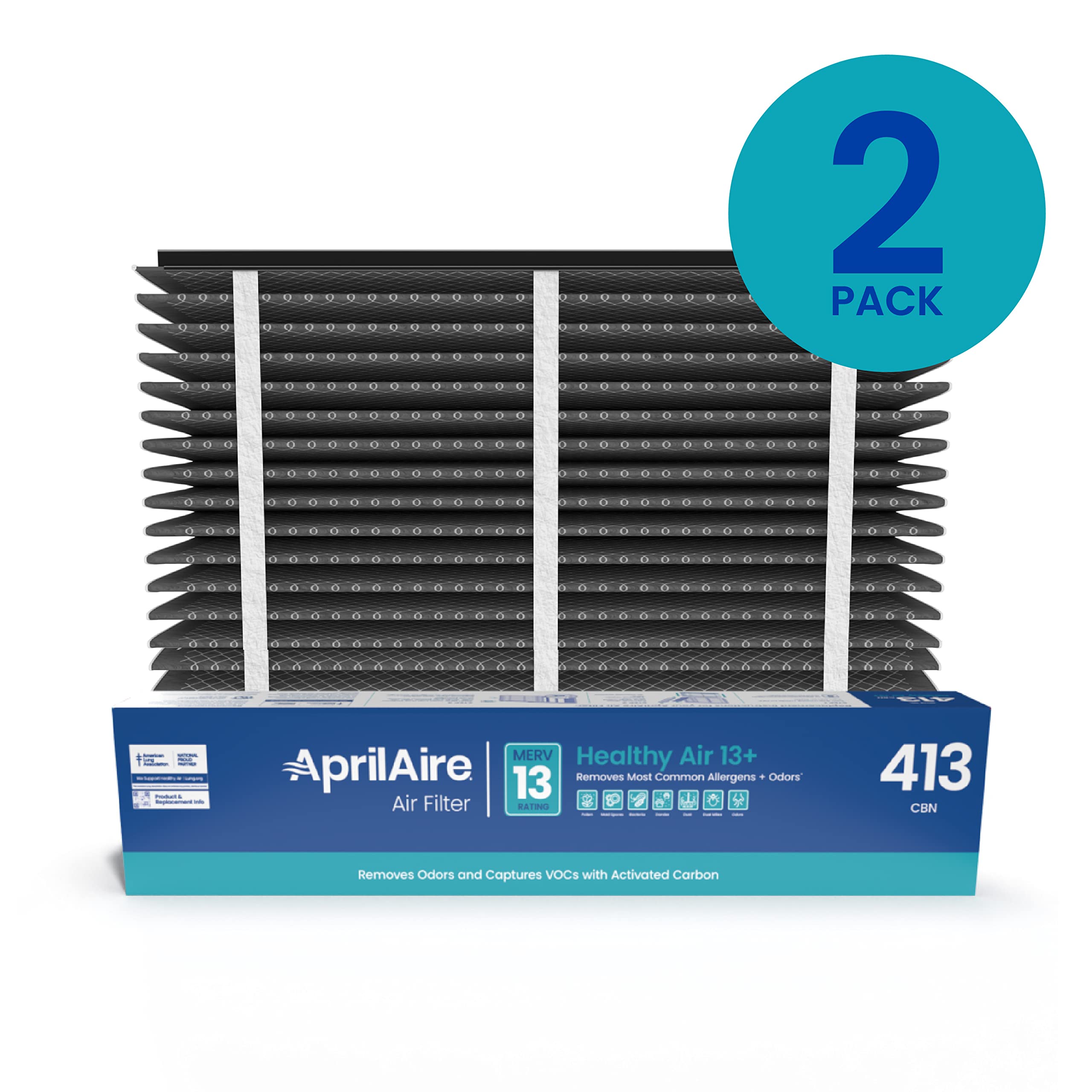 AprilAire 413CBN Replacement Filter for AprilAire Whole House Air Purifiers - MERV 13 with Carbon, Healthy Home Allergy + Odor Reduction, 16x25x4 Air Filter (Pack of 2)