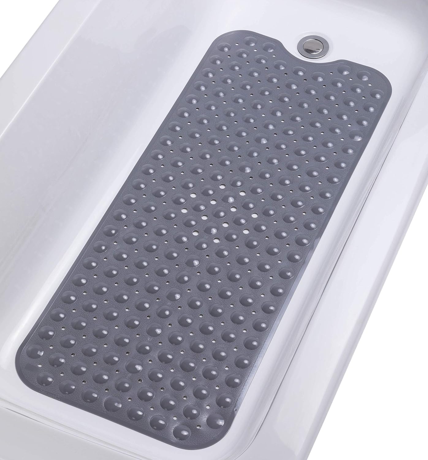 TIKE SMART Extra-Long Non-Slip Bathtub & Shower Mat 39”x16” (Smooth/Non-Textured Tubs Only) Safe, Clean, Machine-Washable, Superior Grip&Drainage, Vinyl, Opaque Gray (Grey): Home & Kitchen