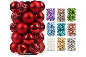 AMS 34ct Christmas Ball Mini Ornaments Party Decorations Shatterproof Festival Pendant Hangings for Xmas Tree Decor(1.57''/40mm,Red)