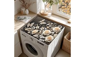 AOHMPT Non-Slip Washer & Dryer Top Cover Mat – Dust-Proof Protector Pad with Multiple Pattern Designs for Laundry Room & Kitchen Decor, Universal 23.6"x19.7" (White Flowers, 23.6"x19.7")