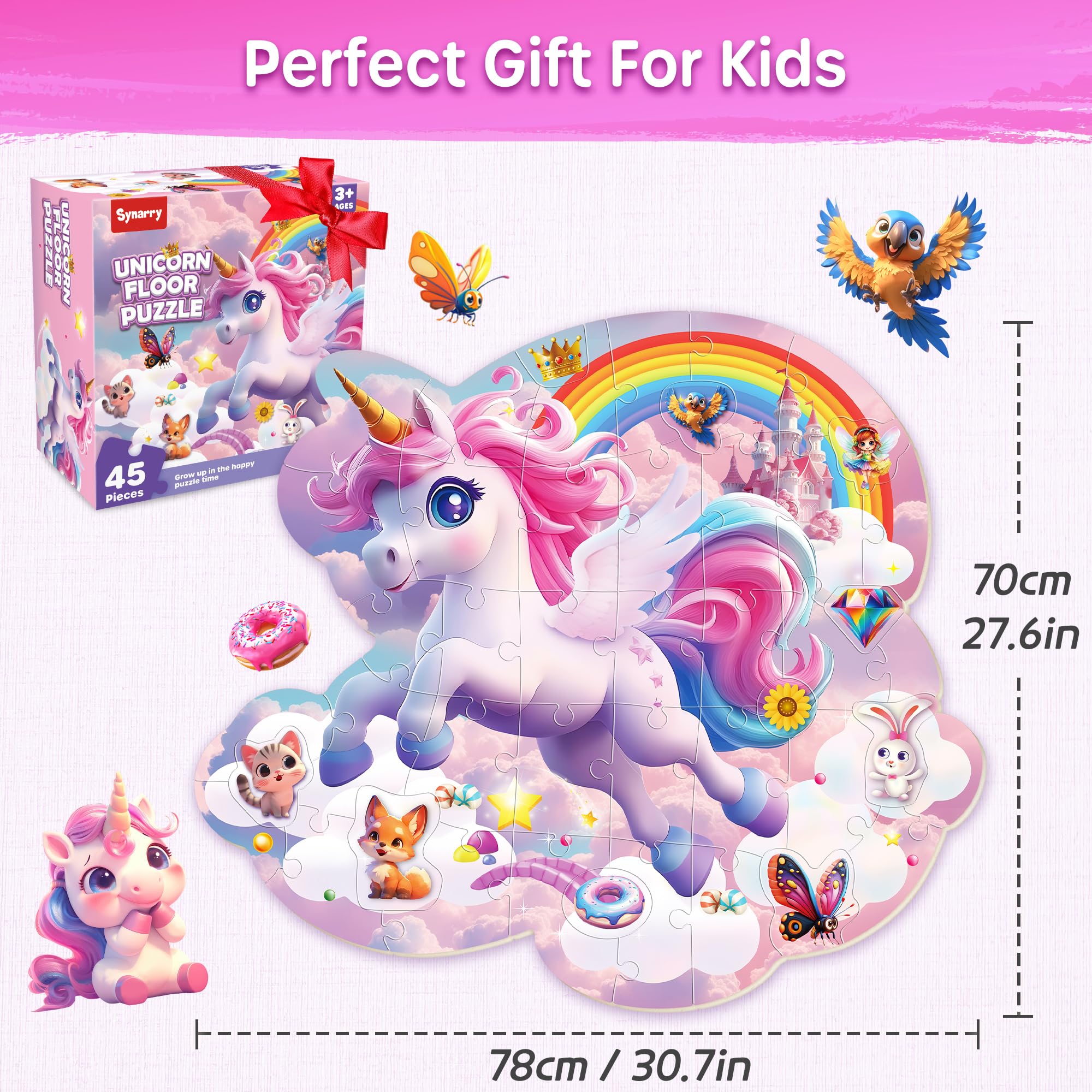 SYNARRY Unicorn Floor Puzzles for Kids Ages 4-6, Large 45 Piece Floor Puzzles for Kids Ages 4-8, Puzzles for Toddlers 3-5, Unicorn Toys Gifts for 3 4 5 6 7 8 Year Old Girls