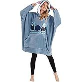 Disney Stitch Blanket Hoodie for Women Teens, Wearable Oversized Fleece Hooded Poncho with Pocket, Cozy Gifts for Women