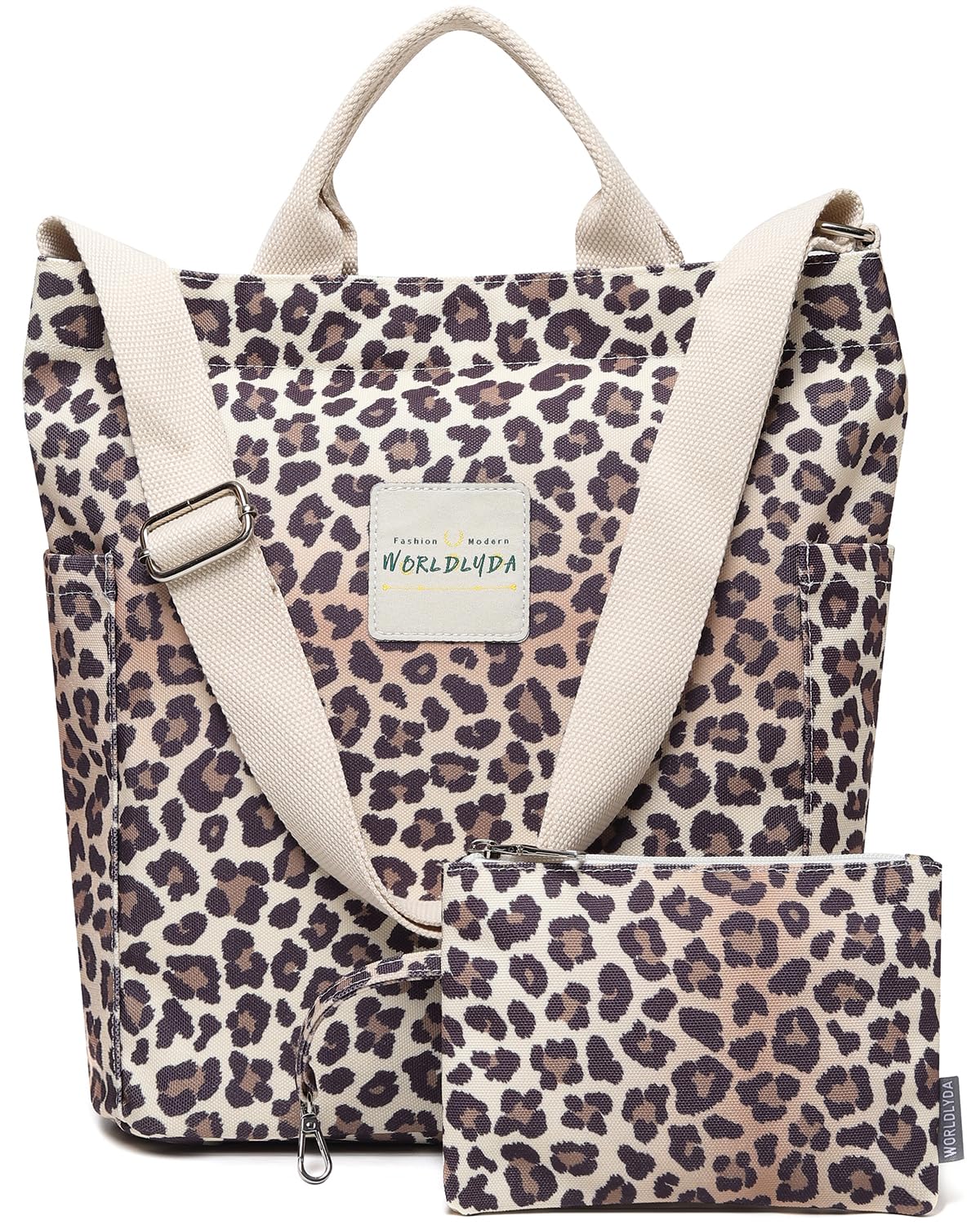 Photo 1 of Worldlyda Women Canvas Tote Purse Large Shoulder Bag Casual Crossbody Hobo Top Handle Handbags (Leopard print)