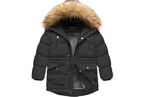 CREATMO US Boy's Winter Parka Water Resistant Hooded Puffer Fleece Lined Jackets Coats
