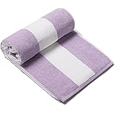 CLOWOOD Plush Oversized Beach Towel - Cotton 40 x 70 Inch Large Thick Purple Striped Cabana Pool Swimming Towel