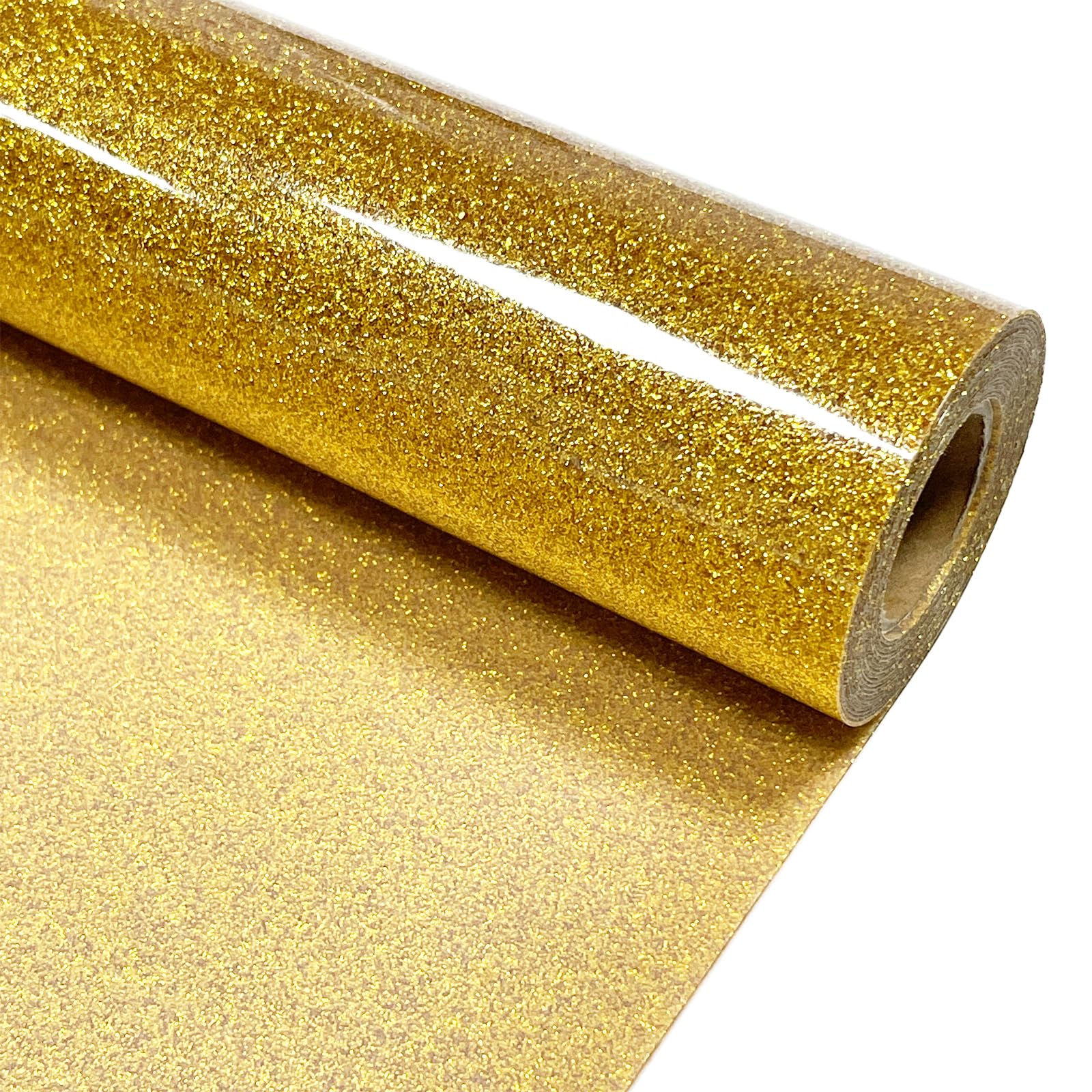 Photo 1 of Gold Glitter Heat Transfer Vinyl 12" x 8 ft HTV for Shirts, Glitter HTV for All Cutter Machine - Easy to Cut & Weed for Heat Vinyl Design (Gold)