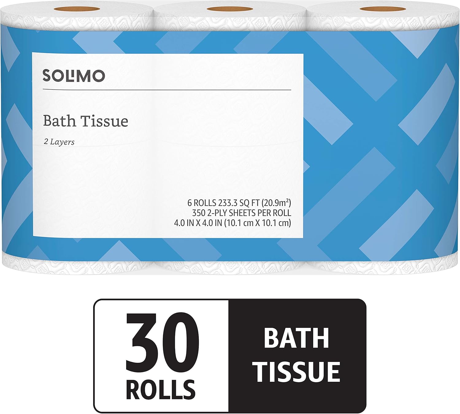  Brand - Solimo 2-Ply Toilet Paper, 350 Sheets per Roll, 30 Count: Health & Personal Care