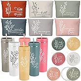 Fumete 6 Sets Christian Gift for Men Women Bible Verse Skinny Tumbler with Straw Religious Cosmetic Bag Compact Mirror for Sunday School Teacher Appreciation Gift (Elegant Color)