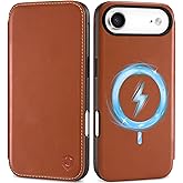 SHIELDON Slim Wallet Case for iPhone Air 6.5-inch 2025 | Genuine Leather, Wireless Charging, Folio Magnetic Closure, RFID Blocking Card Holder, Shock-Absorbing Phone Cover - Retro Brown
