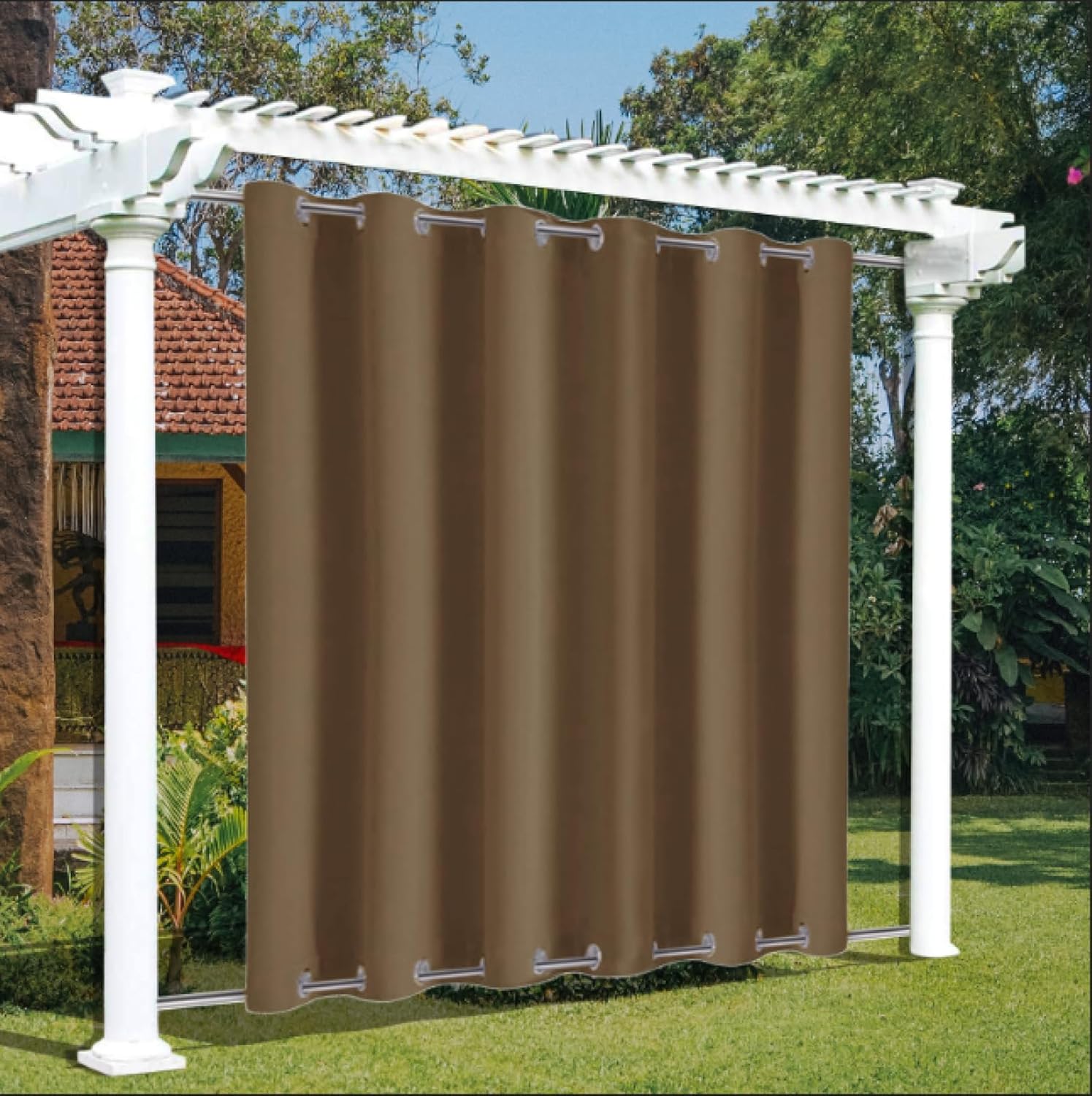Outdoor Curtains - ZWGQZYTX Waterproof Indoor/Outdoor Curtains for Patio Porch Thick Privacy Grommet Curtain Gazebo Shower Curtain Brown (W43.3 * H86.61)(1 Panel)