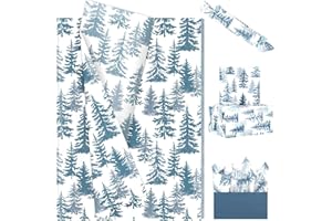 Bravopapier 100 Sheets 20x14in Blue Forest Style Watercolor Xmas Tree Art Tissue for Gift Wrapping, Bag Fillers, Occasional D