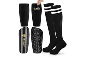 Hryrbay Kids Soccer Shin Guards, Youth Toddler Shin Pads with Sleeves and Soccer Socks for Age 3-16 Boys Girls Protective Lightweight Soccer Equipment