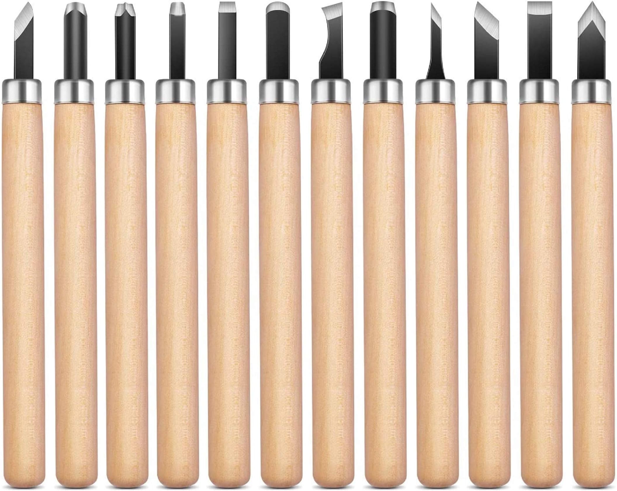 Kincrea 12PCS SKS9 Carbon Steel Wood Carving Tools Set, Crafting Chisel Set with Classic Mahogany Wood Handle, Professional Carving Knife Kit with Whetstone and Safe Storage Case