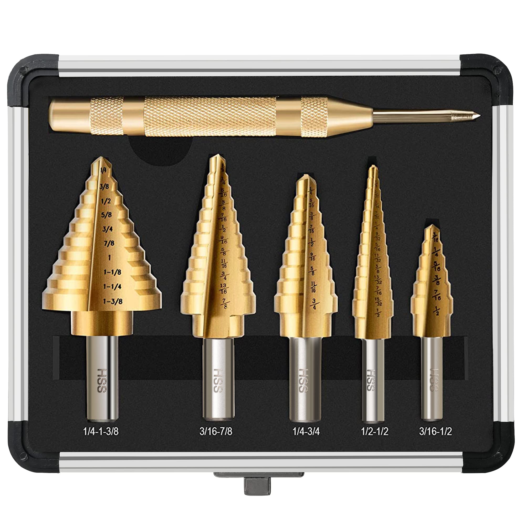 3 Pcs HSS Step Drill Bit, High Speed Steel Titaniu Coated Large Hole