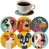Monattrod Wood Coasters Set of 6 - Handcrafted Drink Coaster Thick Heat-Resistant for Office, Bar, Farmhouse - Cute Dog Drink Cup Coasters for Table Protection