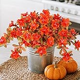 Fall Flowers Artificial for Decoration, Fake Silk Rhododendron Flowers for Outdoors, 2 Bundles Faux Azalea Outside UV Resistant No Fade Floral for Home Garden Balcony Walkway Wedding Party Decor