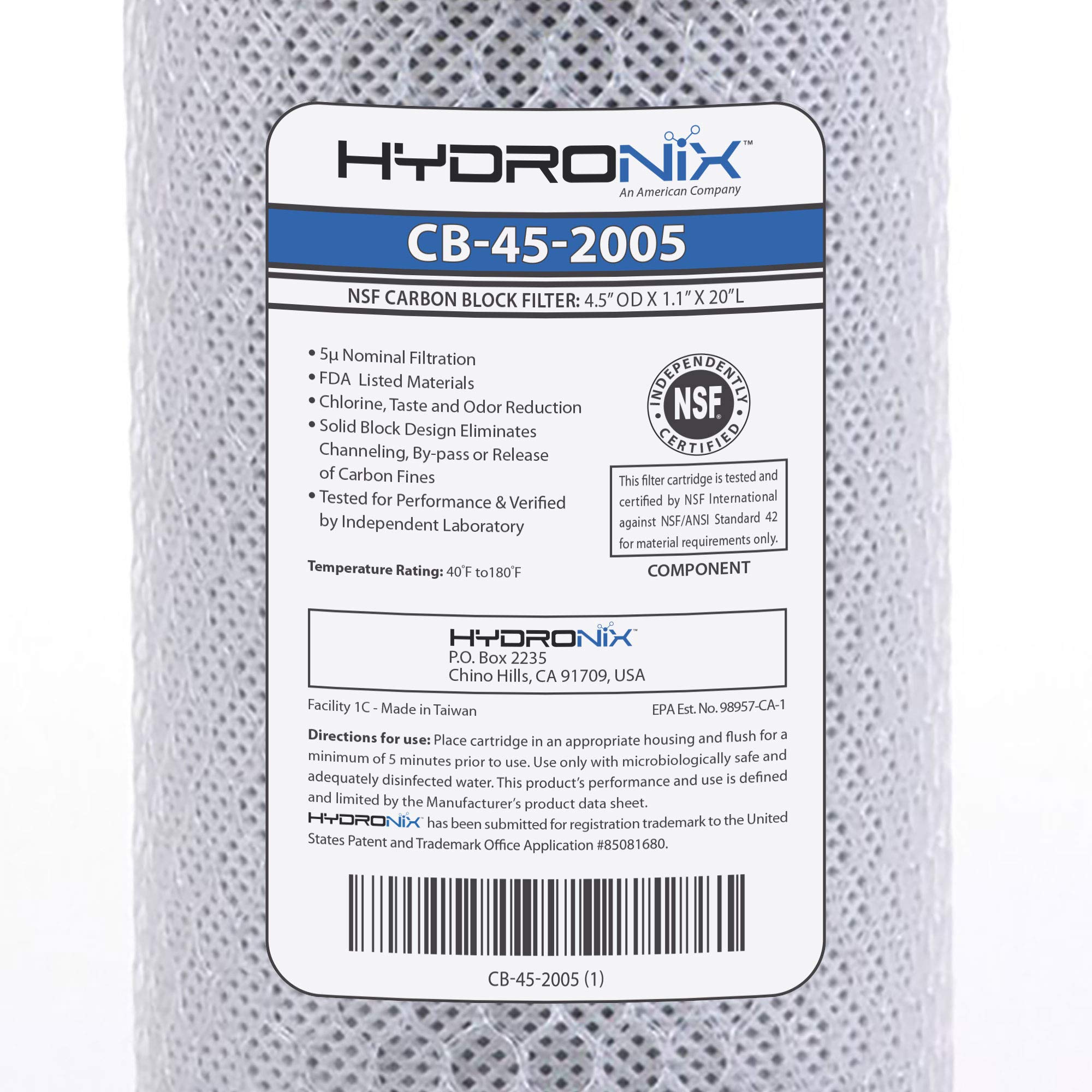 Hydronix CB-45-2005 Whole House, Commercial & Industrial NSF Coconut Carbon Block Water Filter, 4.5