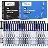 GC QUILL 48 Rollerball Pens 0.5mm Needle Point Black Liquid Ink Pens 24 and Blue Liquid Ink Pens 24 for Bullet Journaling, Office Supplies for Writing, Taking Notes & Sketching BKL48