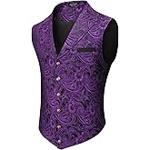 COOFANDY Mens Suit Vest Paisley Floral Victorian Vests Gothic Steampunk Formal Waistcoat Tuxedo Vests with Notched Lapels
