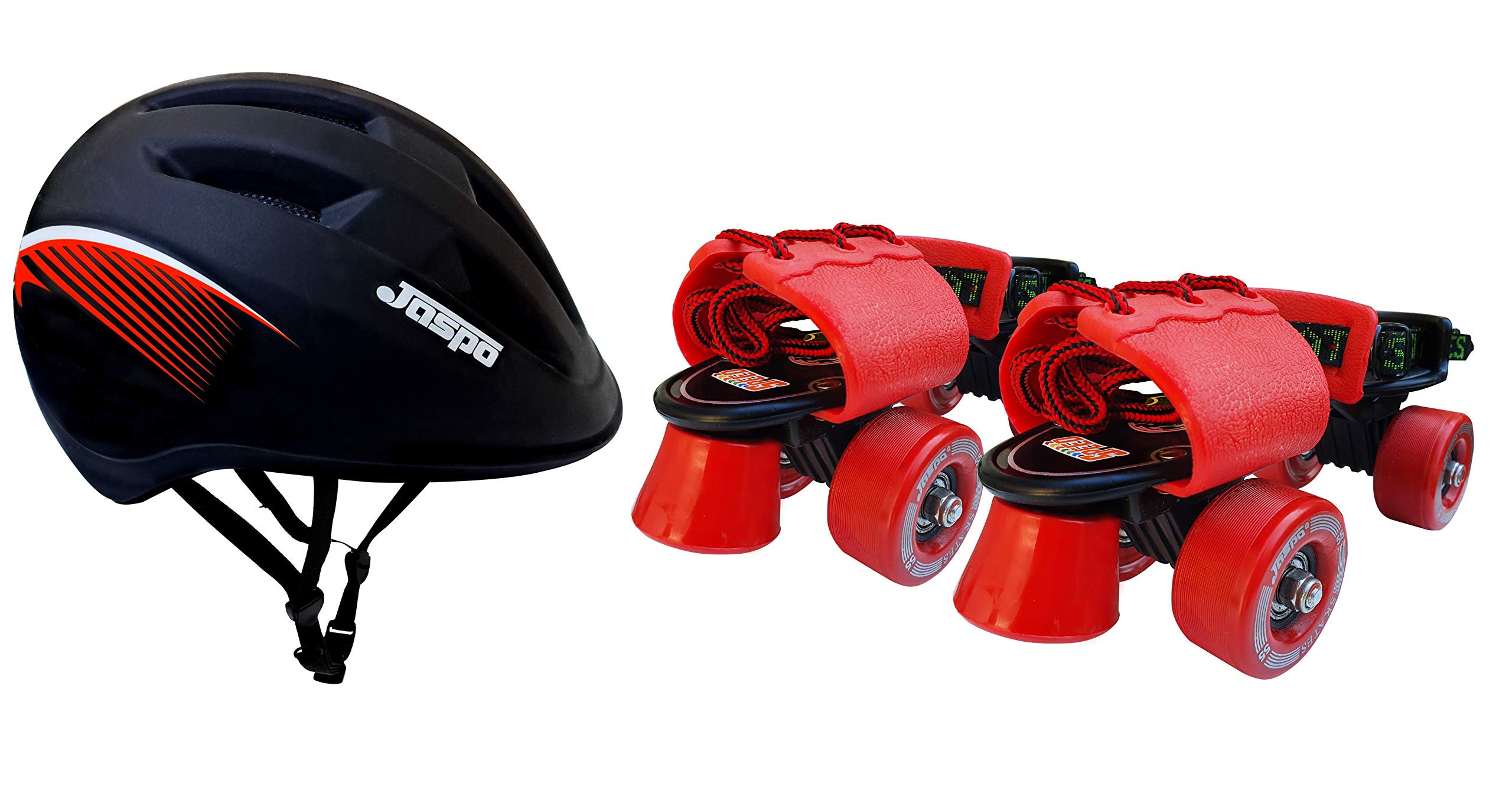 jaspo Tenacity Dual Adjustable Senior Roller Skates Combo of Skates, Helmet, Key Suitable for Age Group 6 to 14 Years (Red)