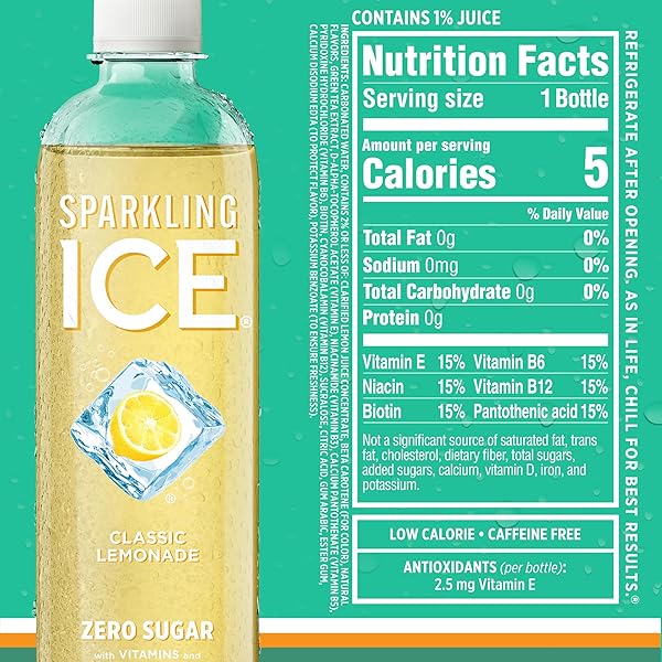 SPARKLING ICE LEMONADE VARIETY PACK, ZERO SUGAR SPARKLING WATER, WITH VITAMINS AND ANTIOXIDANTS, 17 FL OZ, 12 COUNT (LEMONADE FLAVORS: CLASSIC, RASPBERRY, PEACH & BERRY)