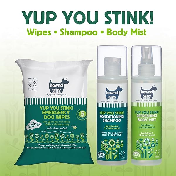 HOWND YUP YOU STINK ODOR DEODORIZING & DEEP CLEAN 2-IN-1 DOG SHAMPOO AND CONDITIONER – HYPOALLERGENIC, VEGAN, PH-BALANCED, ODOR CONTROL FOR SMELLY, ITCHY DOGS – CEDARWOOD AND EUCALYPTUS