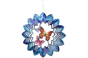 OMCCHK Butterfly Wind Spinners Outdoor Metal Large,Kinetic Blue Craft Hanging Garden Yard Decoration,3D Shiny Mesmerizing Art Patio Ornament,12 Inch Stainless Steel Big Wind Catchers Home Decor Gifts