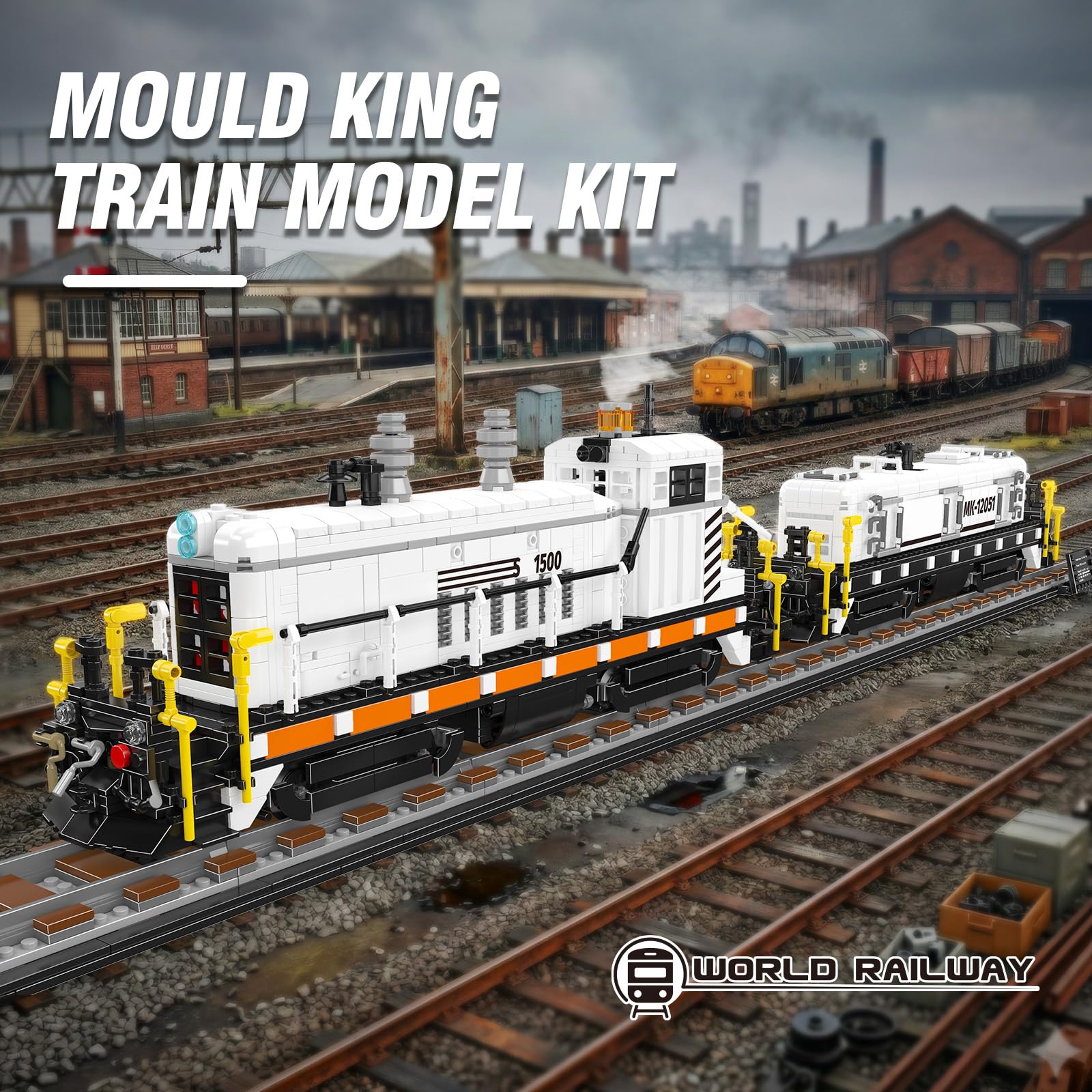 Mould King 12051 Diesel Lok Klemmbausteine Set EMD SW1500, Große Rangierlok mit Schienen & Waggon, Technik Modellbau Zug für Erwachsene, Sammler Eisenbahn (2462+ Teile) 2