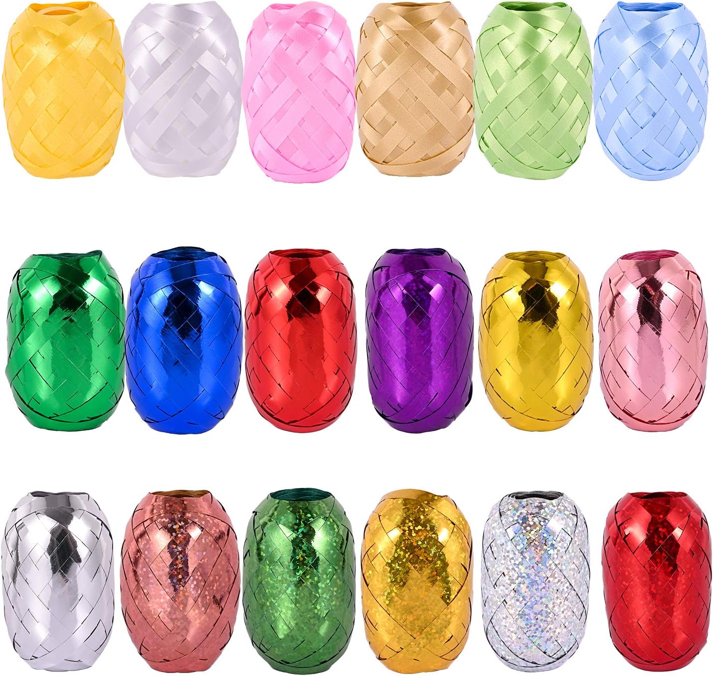 Berolle 18 Rolls Balloon Curling Ribbon Crimped Ribbon String Metallic Ribbon Gift Wrapping Ribbon for Parties Christmas Gifts, Handicraft and Packaging