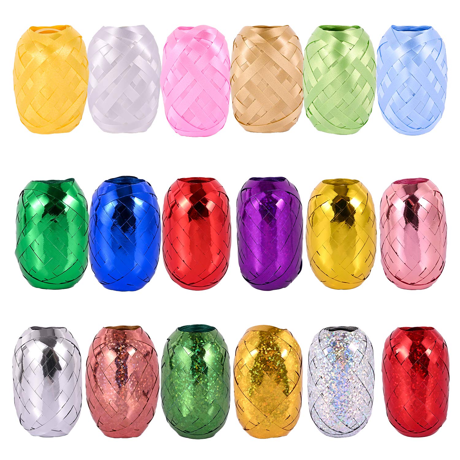 Berolle 18 Rolls Balloon Curling Crimped String Metallic Ribbon for Parties, Christmas Gifts, Handicraft and Packaging