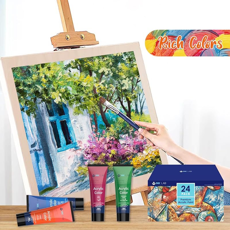 Peinture Acrylique 24x36ml avec pinceaux pour Toile Bois — photo 4 sur 6
