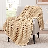 EXQ Home Fleece Throw Blanket for Couch or Bed - 3D Stripe Jacquard Decorative Blankets - Cozy Soft Lightweight Fuzzy Flannel Blanket Suitable for All Seasons(50"×60",Camel)