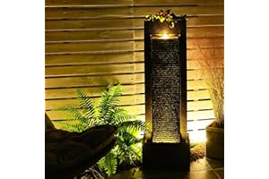 Sunlinua Outdoor Water Fountain Curved Waterfall Fountain Garden Fountains Floor Standing Water Fountains with Durable Pump, LED Lights Strip for Patio Decor, 49.2 inch Height