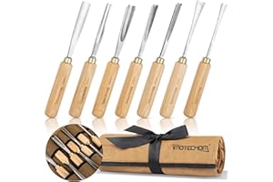 IMOTECHOM 7-Pieces Woodworking Wood Carving Tools Chisel Set with Canvas Bag, Gouges and Carving Chisel Set, Razor Sharp CR-V 60 Steel Blades