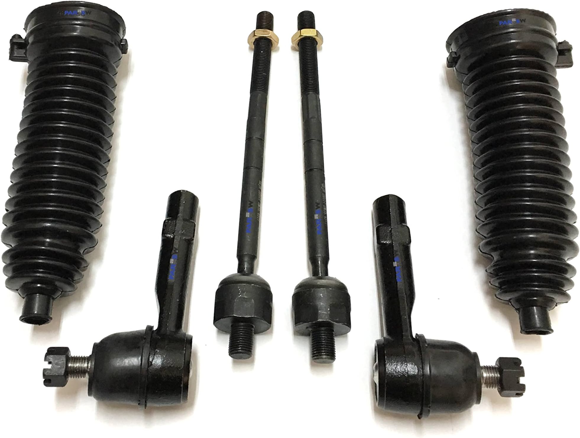 PartsW6 Pc Steering Kit for Ford Explorer 95-01/Explorer Sport Trac 2001-2005/Ranger 1998-2011/Mazda/Mercury Mountaineer 1997-2001/ Gear Bellows, Inner & Outer Tie Rod Ends