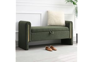 QianYueLUX Modern 52" Storage Ottoman Bench, Upholstered End of Bed Storage Bench with Armrests, Entryway Bench, Teddy Foot Rest Stool for Living Room Hallway Bedroom (Green)