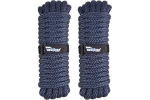 MALZE-NEWSEED Dock Lines 2 Pack 5/8" x 35' Double Braided Nylon Boat Rope with 15" Eyelets, Marine Grade Premium Mooring Lines for Docking, Navy Blue
