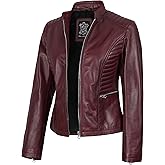 fjackets Leather Jacket Women - Cafe Racer Style Real Lambskin Womens Leather Jackets Stylish Stand Collar Leather Jackets