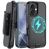 MUITQ Magnetic for iPhone 16 Case,[Compatible with MagSafe] [Belt Clip Holster], with 2X Tempered Glass Screen Protecto, Phone Cover for iPhone 16 6.1 Inch (Black-Belt Clip-MAG)