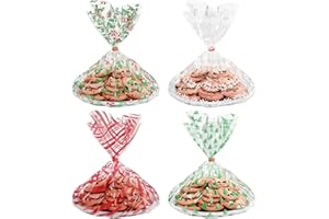 American Greetings Christmas Cellophane Cookie Tray Bags with Twist-Ties, Holiday Patterns (12-Count)