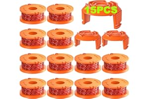 YWTESCH 15 Pack Trimmer Spool Line for Worx,(WA0010)Replacement Trimmer Spool Line for Worx,Trimmer Line Refills 0.065 inch for Worx,Suitable for Worx String Trimmers(12 Pack Grass Trimmer Line,3 Trimmer Cap)