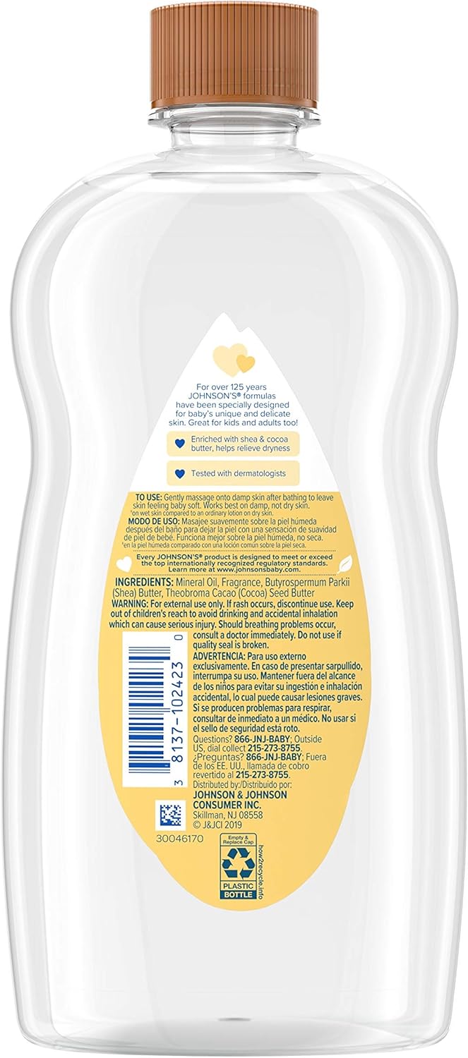 Johnson's Baby Oil, Mineral Oil Enriched With Shea & Cocoa Butter to Prevent Moisture Loss, Hypoallergenic, 20 fl. oz (Pack of 6): Health & Personal Care