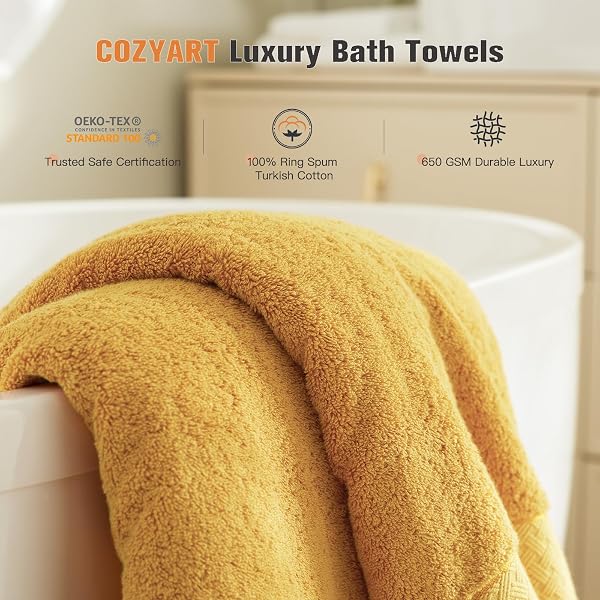 COZYART BATH TOWEL SET 6 PCS, LUXURY GOLD 100% TURKISH COTTON 650GSM SOFT