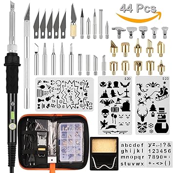 44PCS Brandmalerei Lötkolben Set, POAO 60W einstellbare Temperatur Zweizweck Stift und Ein/Aus-Schalter für Holz, Leder, Wach